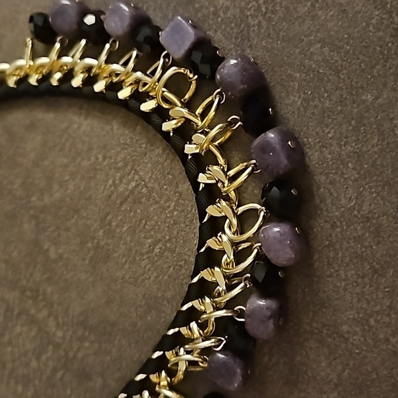 VTG Woven Ribbon Chain Glass Gemstone Bead Bauble Baddie Statement Necklace - Picture 4 of 7